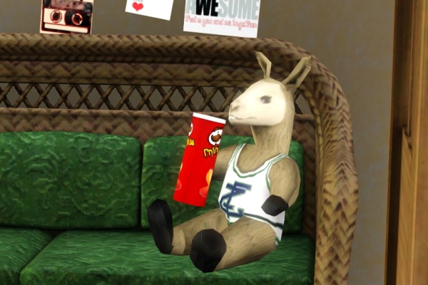 23 ラマ人形が笑っているみたい おやつのプリングルズがおいしそう