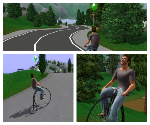 18 緑がきれい 楽しそうに自転車で走行するマルさん